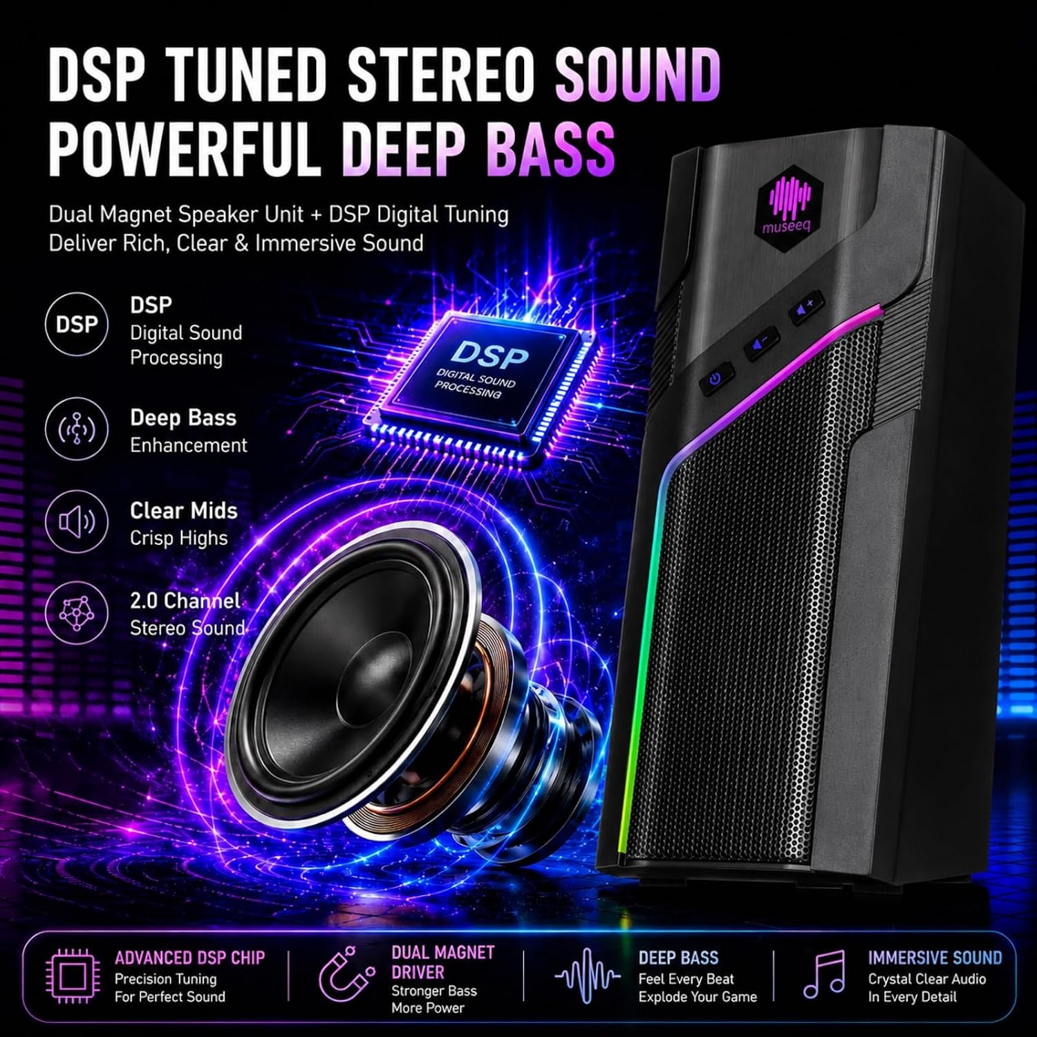 RGB Gaming Speakers for PC, Bl - огляд і ціна Gaming Speaker 2.1
