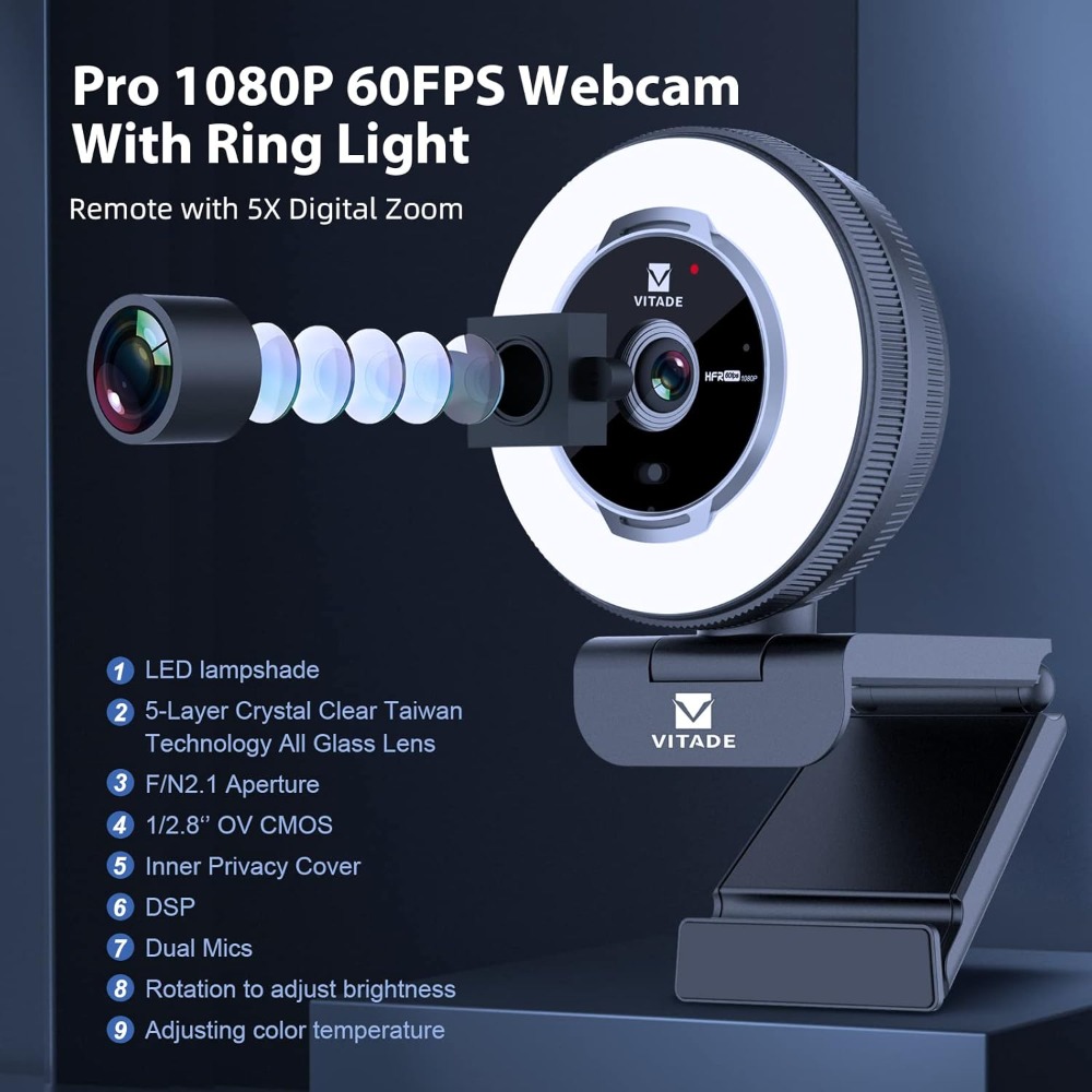 1080P 60FPS Streaming Webcam w - огляд і ціна Webcam Ring Light